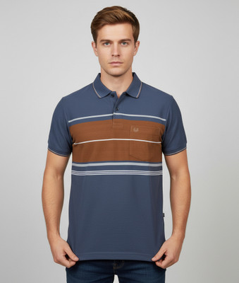 FA21 CLOTHING Striped Men Polo Neck Blue T-Shirt