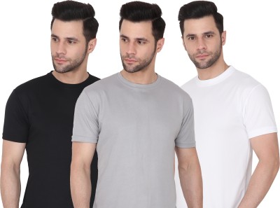 Esh Creations Solid Men Round Neck Grey T-Shirt