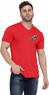 Lawful Casual Printed Men V Neck Red T-Shirt