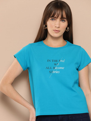 CHEMISTRY Printed Women Round Neck Blue T-Shirt