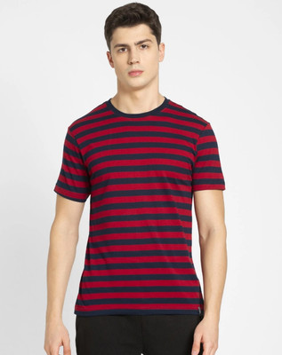 JOCKEY Striped Men Round Neck Dark Blue, Red T-Shirt