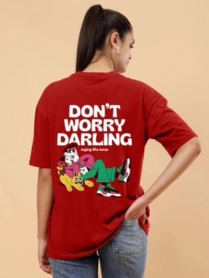 ALONE EAGLE Printed Women Round Neck Maroon T-Shirt