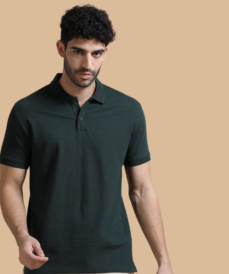 Republic Solid Men Polo Neck Dark Green T-Shirt