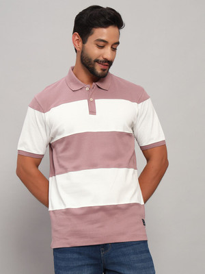 CANTABIL Colorblock Men Polo Neck Pink T-Shirt