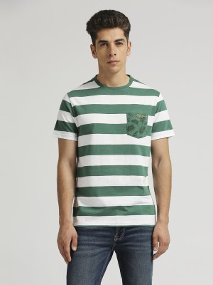 Pepe Jeans Striped Men Crew Neck Green T-Shirt