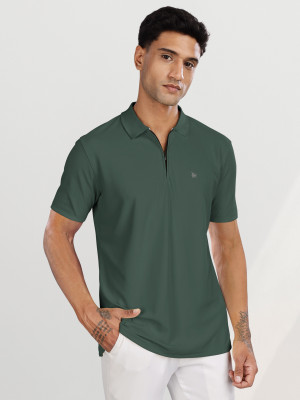 Bullmer Solid Men Polo Neck Reversible Dark Green T-Shirt