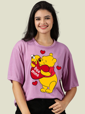 DISNEY by DreamBe Cartoon Women Round Neck Purple T-Shirt