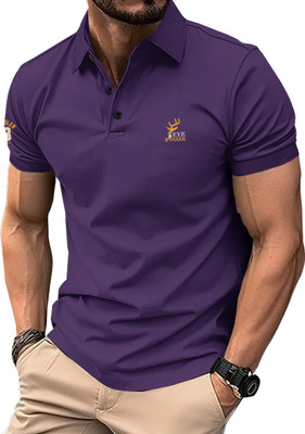 EyeBogler Self Design Men V Neck Purple T-Shirt