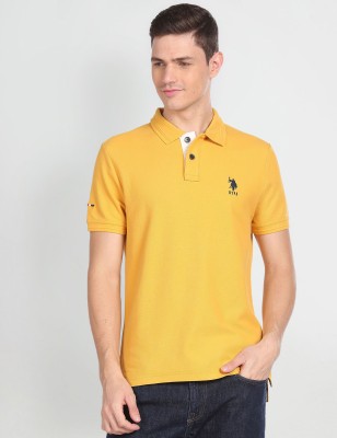 U.S. Polo Assn. Denim Co. Solid Men Polo Neck Yellow T-Shirt