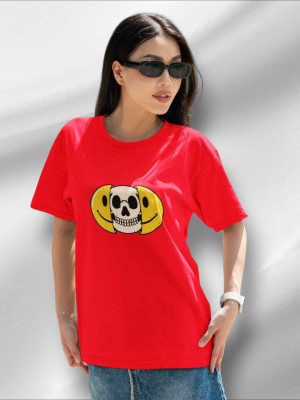 PD CLORI Solid Women Round Neck Red T-Shirt