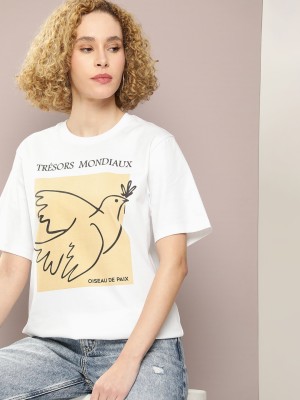 DILLINGER Graphic Print Women Round Neck White T-Shirt