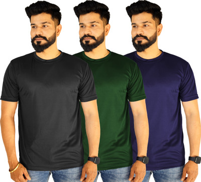 CRAVVEN Solid Men Round Neck Multicolor T-Shirt