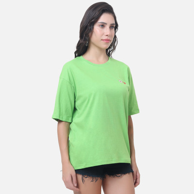 Hokum Solid Women Round Neck Light Green T-Shirt