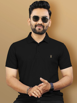 VeBNoR Solid Men Polo Neck Black T-Shirt