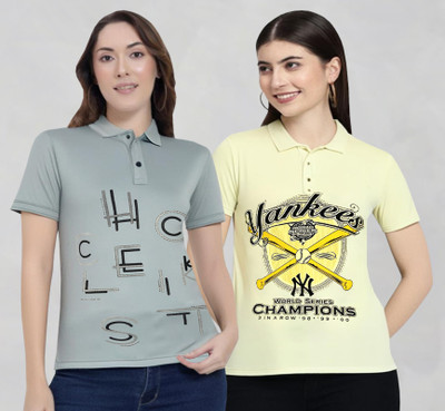 METRONAUT Printed Women Polo Neck Multicolor T-Shirt