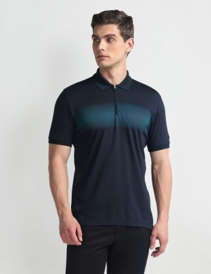 Arrow Newyork Tie & Dye Men Polo Neck Blue T-Shirt