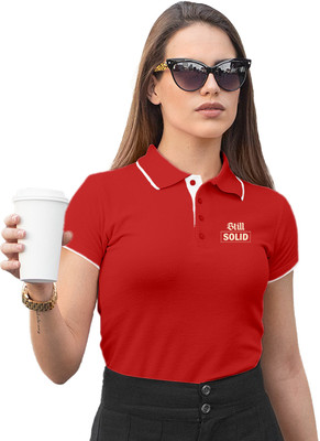 Fighterhero Printed Women Polo Neck Red T-Shirt