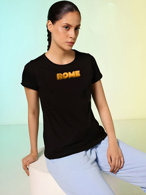 SZN Graphic Print Women Round Neck Black T-Shirt