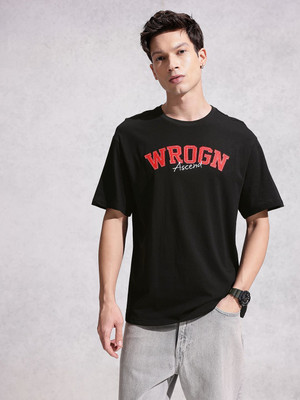 WROGN Printed Men Round Neck Black T-Shirt