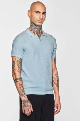 Snitch Solid Men Polo Neck Light Blue T-Shirt