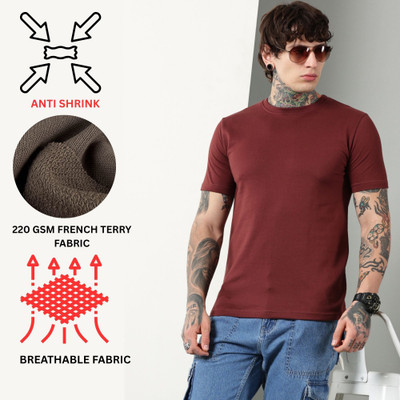 Own The Look Solid Men Round Neck Maroon T-Shirt