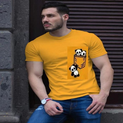 SAHAL FASHION Printed Men Round Neck Yellow T-Shirt