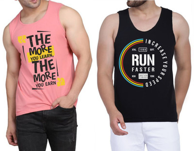 WOOSTRO Printed Men Scoop Neck Pink, Black T-Shirt