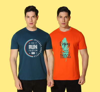 WOOSTRO Printed Men Round Neck Multicolor T-Shirt