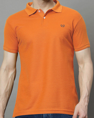 Hushbucks Solid Men Polo Neck Orange T-Shirt
