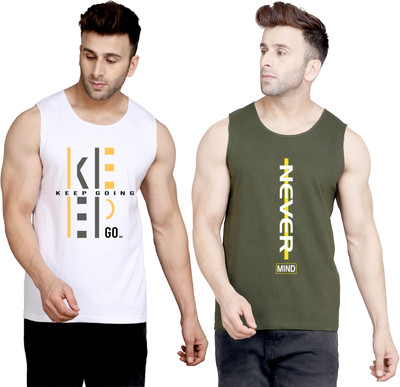 SLOWLORIS Printed Men Round Neck White, Dark Green T-Shirt