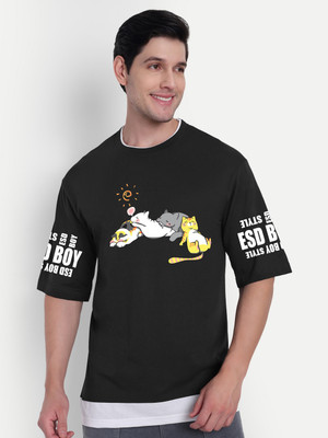 HouseOfCommon Printed Men Round Neck Black T-Shirt