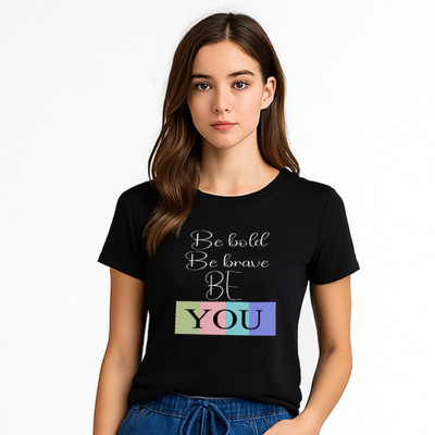SHADECODE Printed Women Round Neck Black T-Shirt