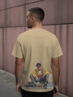 Senotex Graphic Print Men Round Neck Beige T-Shirt