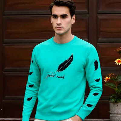 Autna Graphic Print Men Round Neck Light Blue T-Shirt
