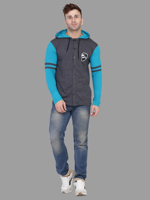 tfurnish Printed Men Hooded Neck Grey, Light Green T-Shirt