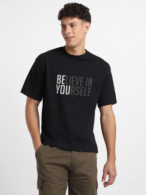 NOBERO Typography Men Crew Neck Black T-Shirt