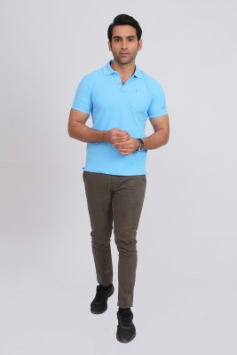 SiraguApparels Solid Men Polo Neck Blue T-Shirt