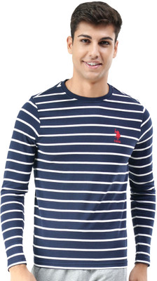 U.S. POLO ASSN. Striped Men Round Neck Dark Blue T-Shirt