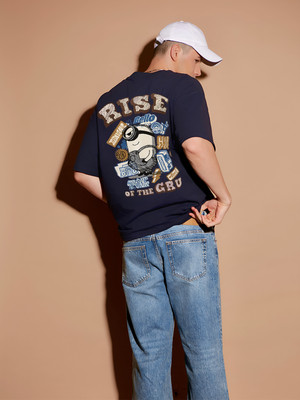 BDSQUARE Graphic Print Men Round Neck Blue T-Shirt