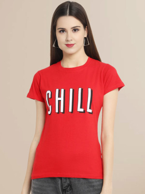 SZN Solid Women Round Neck Red T-Shirt