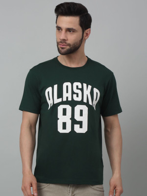 CANTABIL Striped, Typography Men Round Neck Dark Green T-Shirt