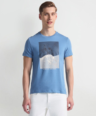 U.S. POLO ASSN. Printed Men Round Neck Blue T-Shirt