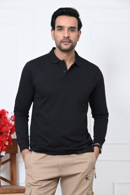 Arbour Solid Men Polo Neck Black T-Shirt