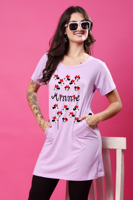 CORSICA Printed Women Round Neck Purple T-Shirt