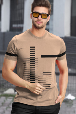 TRIPR Printed Men Round Neck Beige T-Shirt