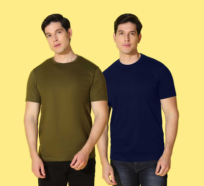 WOOSTRO Solid Men Round Neck Blue, Green T-Shirt