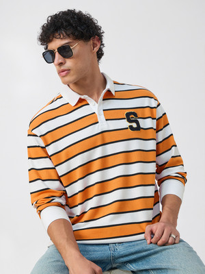 The Souled Store Striped Men Polo Neck Multicolor T-Shirt