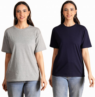 METRONAUT Solid Women Round Neck Multicolor T-Shirt