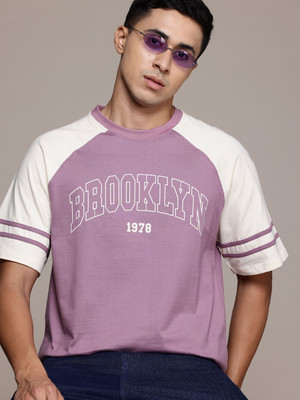 Roadster Printed Men Round Neck Purple T-Shirt