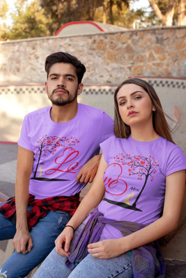 Tween Trends Printed Couple Round Neck Purple T-Shirt